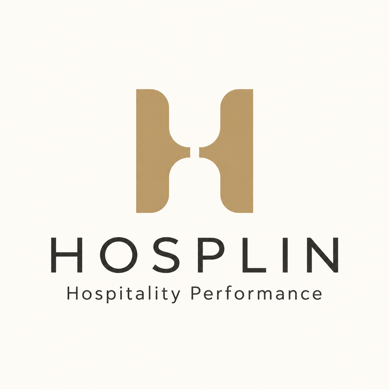 HOSPLIN — Hospitality Performance, champagne bronze emblem on warm ivory